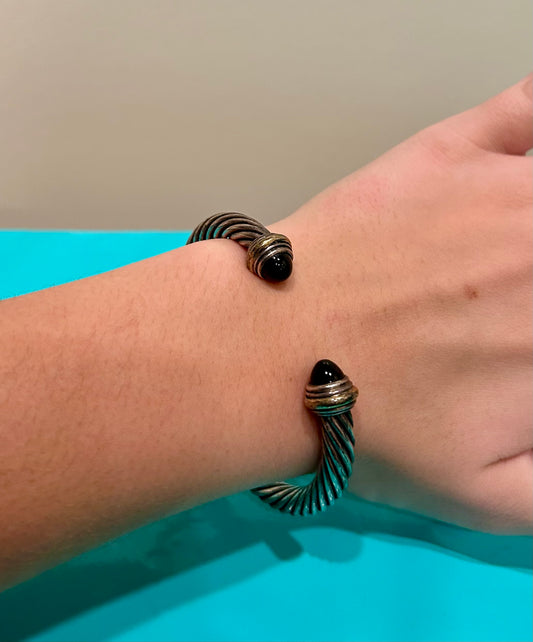 David Yurman Sterling Silver Cable Bracelet with Black Onyx – 5MM